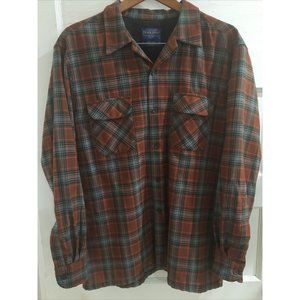 Pendleton Large Men's Wool Board Shirt in Rust Burnt Orange Blue Gray Plaid
